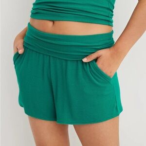 Aerie Foldover Waist Teal Lounge Shorts